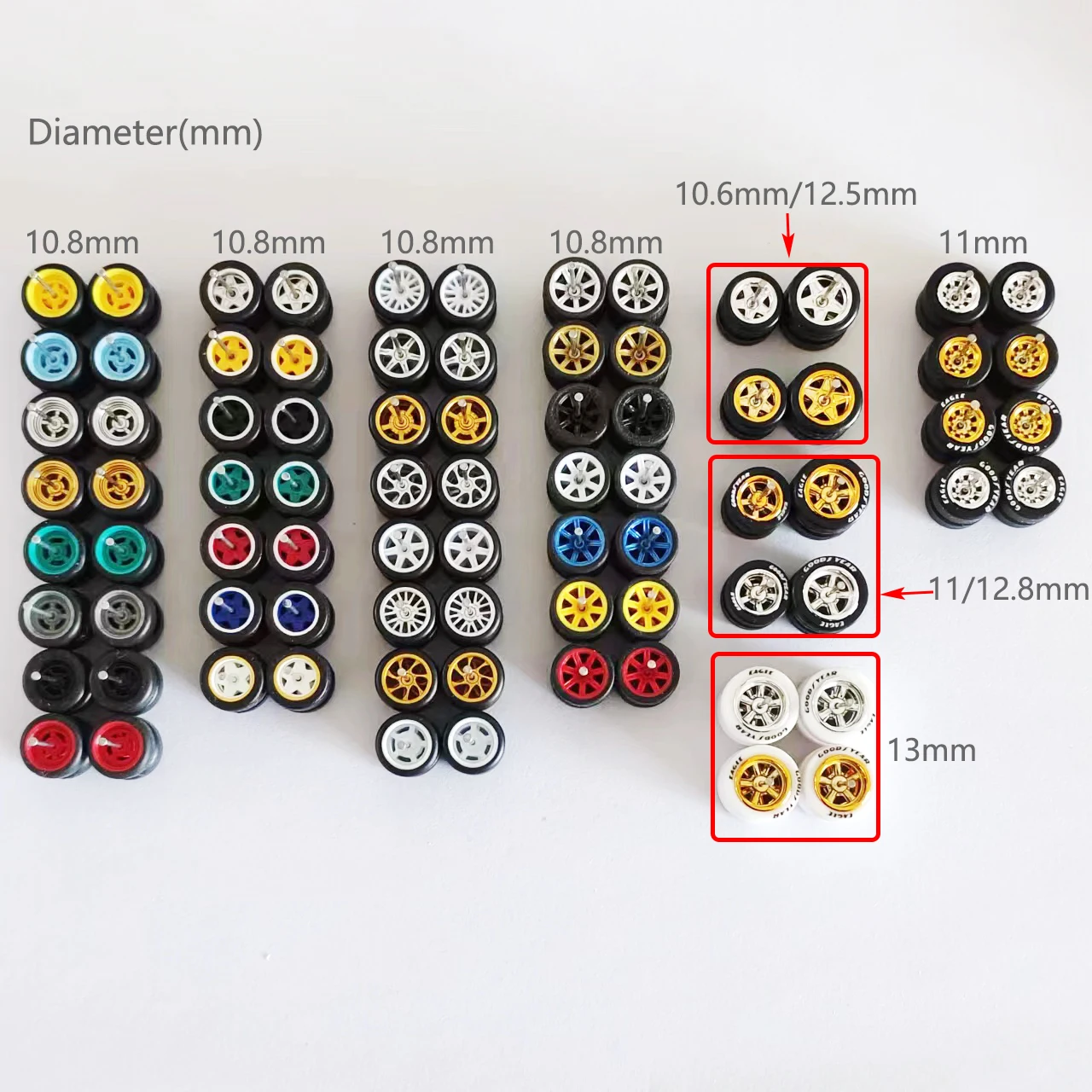 20 Sätze 1/64 Gummiräder Reifen durchmesser 11mm 12mm 14mm Ersatzteile für Streichholz schachtel/Domeka/HW 1:64 Automodelle aus Druckguss legierung – Detail 1