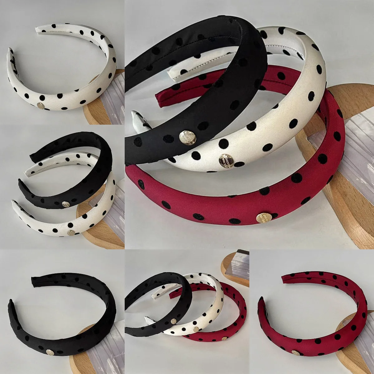 

Elegant Polka Dot Hair Hoop Satin Wide Design Non-Slip High Crown for Women Girls Daily Commuting Hair Accessories Headband