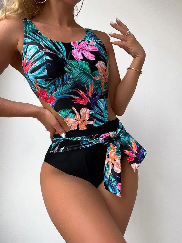 Traje de baño de una pieza para mujer, conjunto de Bikini estampado, Sexy, Verano