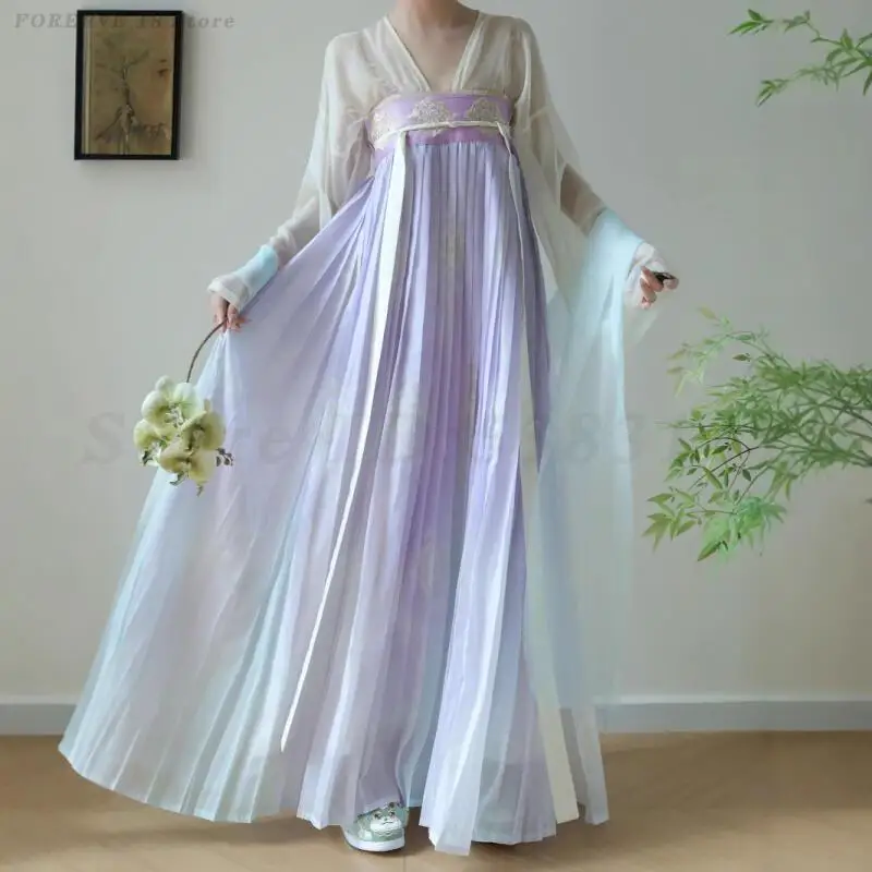 

Новое платье ханьфу, женский древний китайский традиционный комплект ханьфу, костюм феи для косплея, танцевальная одежда династии Тан, сценическая одежда