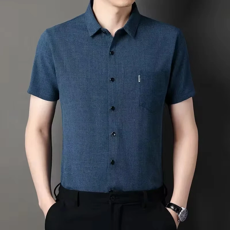 New  Men's Summer Short Sleeve Shirts Business Office Club Party Cotton Linen Shirts Comfort Breathable Tops Shirts for Men