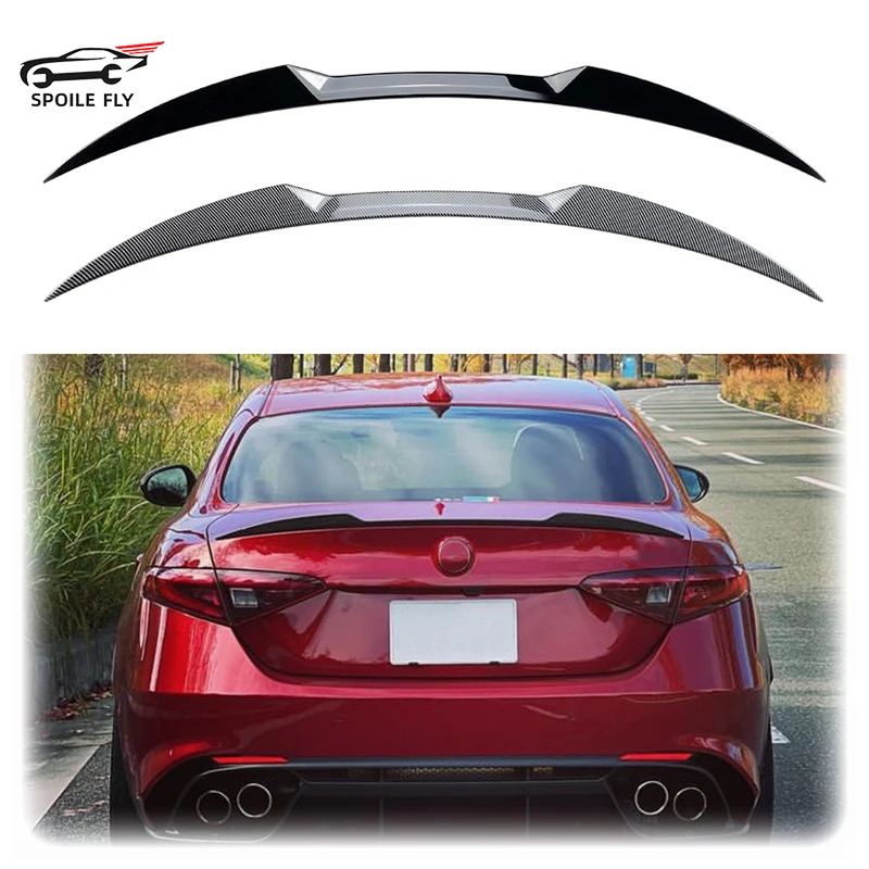 2015 To 2019 For Alfa Romeo Giulia Sedan Quadrifoglio Verde Rear Spoiler Trunk Lip Wing Spoilers ABS Glossy Black Carbon Fiber