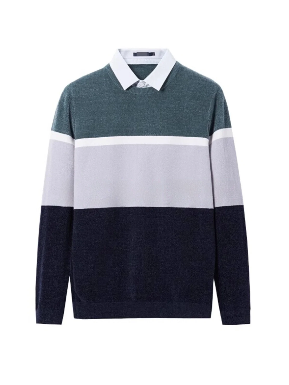 

Soft Men's Knitted irt Collar Sweater Stripe Pattern All-In-One Design Autumn Winter Youthful Vitali Sle Long Sve