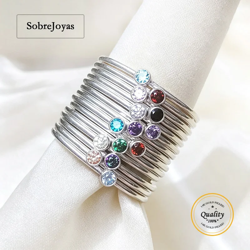925 Sterling Silver Stacking Ring with 2mm Stone Birthstone Wholesale Bulk DIY Jewelry Findings for Customizable Rings