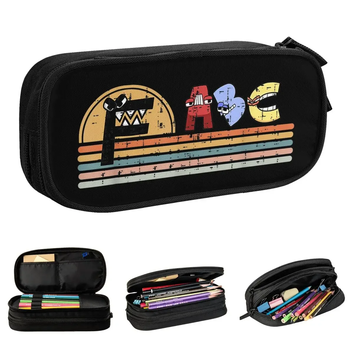 Alphabet Lore Pencil Case Christmas Boys Retro Sunset Gamer Pen Holder Bags for Big Capacity Students School Gifts Pencilcases