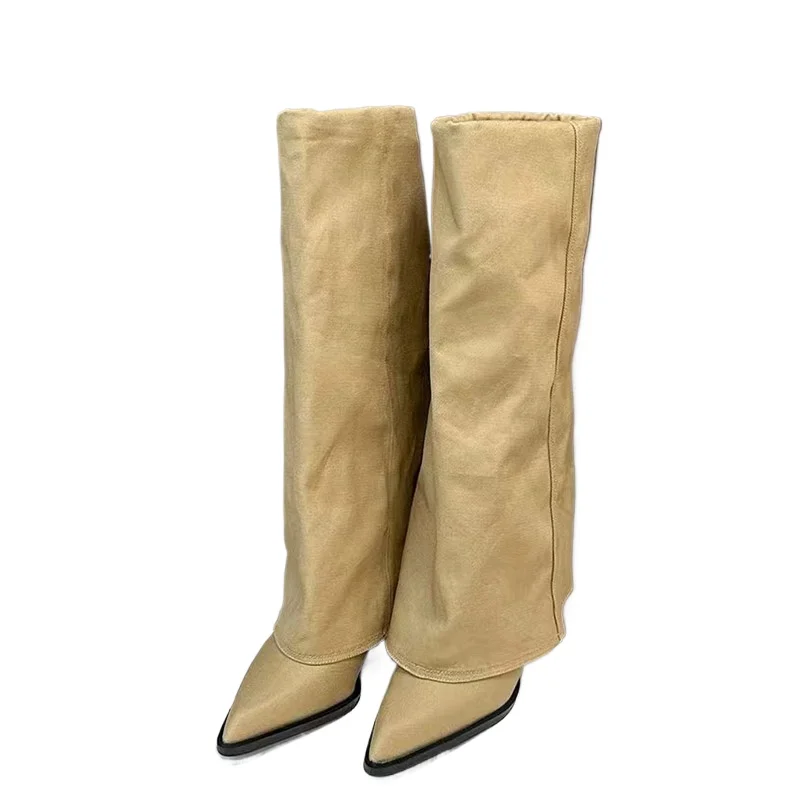Winter Knee High Women Gladiator Long Boots Trend Pointed Toe Mid Heels Shoes Elegant Woman Knight's Snow Botas Plus Size 35-42