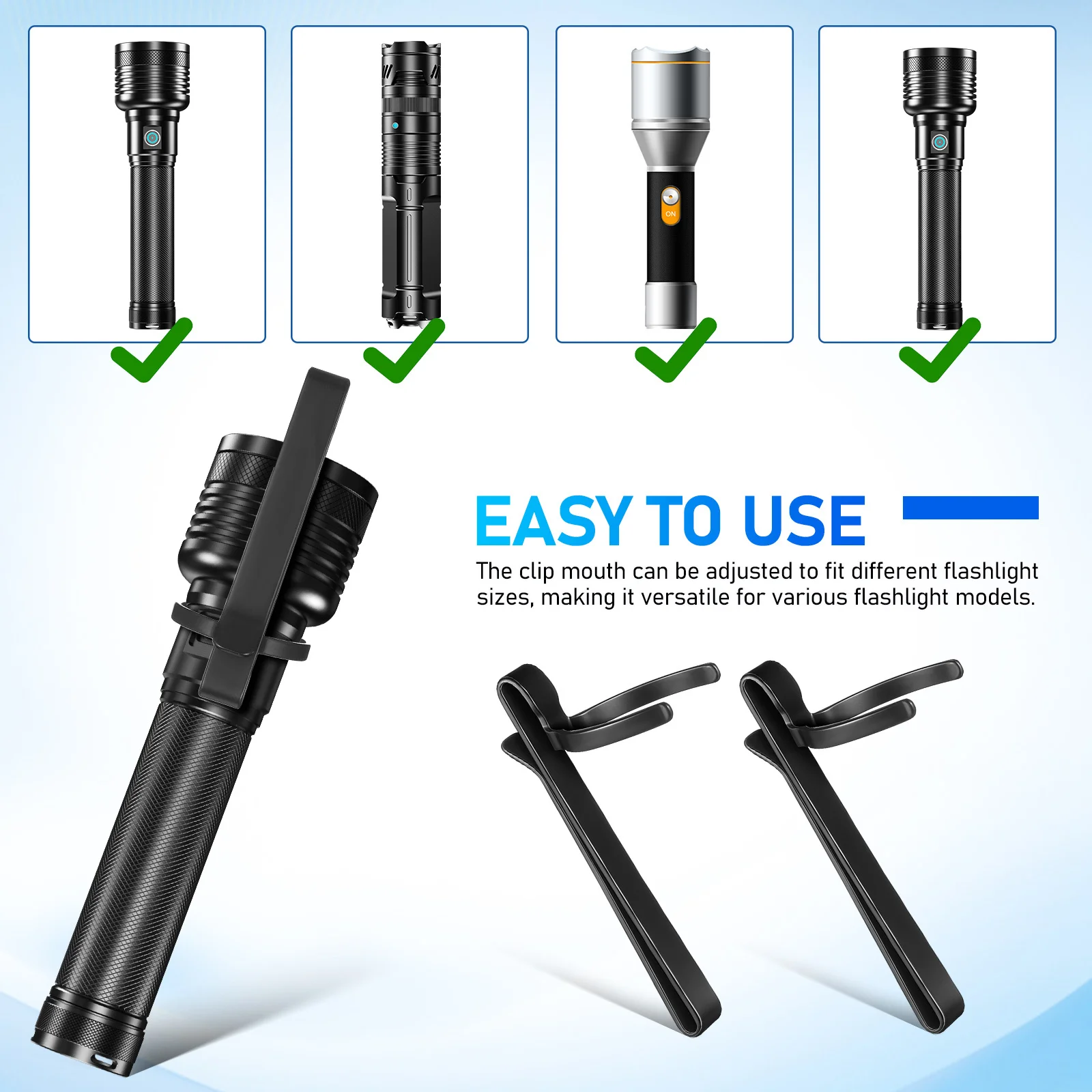 2 قطعة مقاطع حلقة مصباح يدوي قوس معدني قابل للتعديل لسيناريوهات متعددة سهلة الاستخدام مصباح يدوي استبدال جيوب القلم كليب