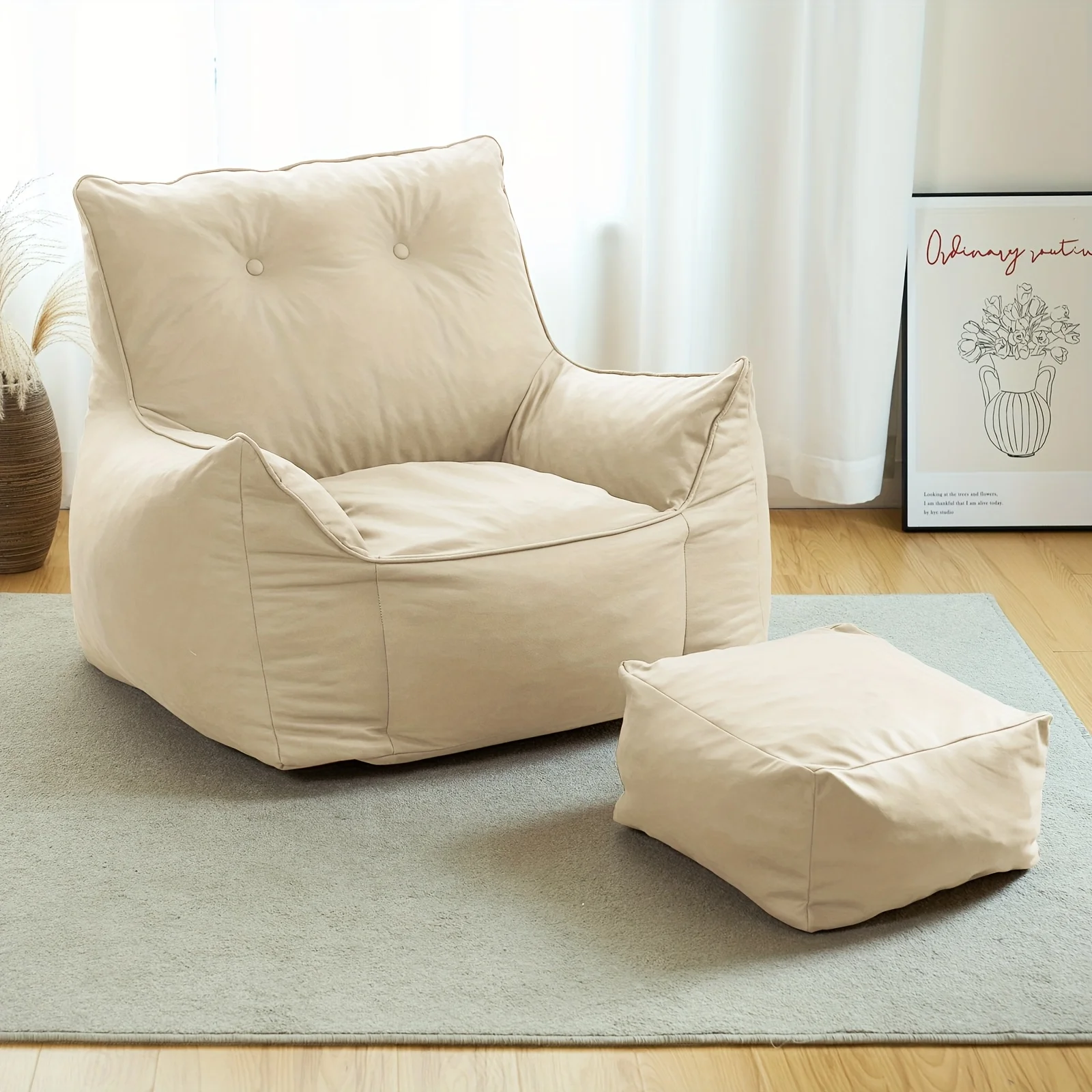 

Oversized Bean Bag Sofa Chair with Ottoman, Lazy Floor Sofa Couch, Tatami Sofa, Living Room Reading Chair for Bedroom, Living Room Or Balcony