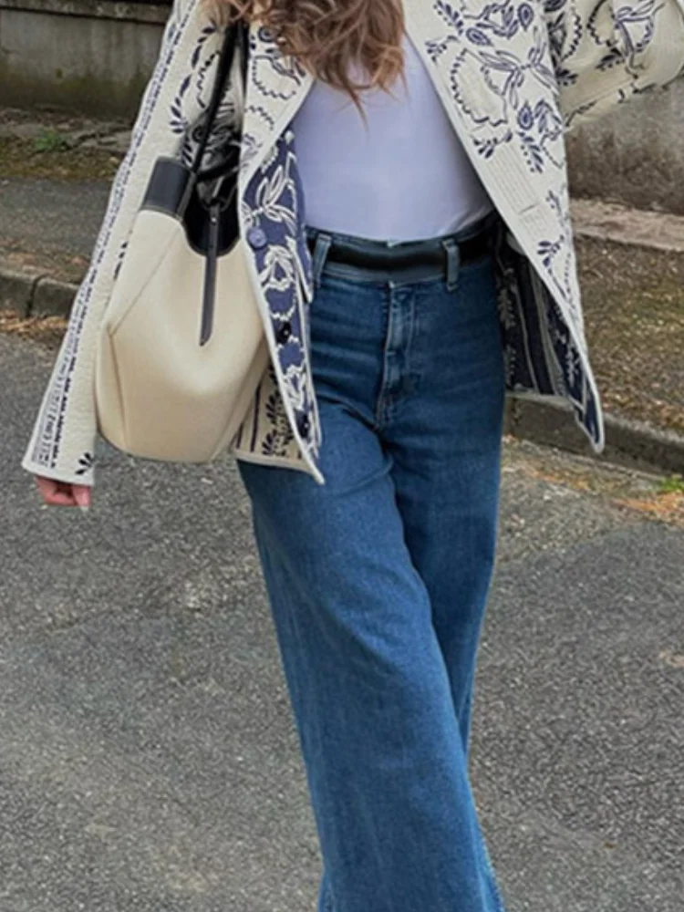 

Double-sided Printed Coats Women Elegant Full Sleeve Single Breasted Pocktes Loose Jackets Female Autumn Chic Casual Streetwear