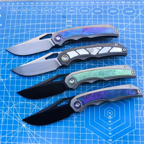 Original M398 Powder Steel Folding Knife Shell Titanium Handle Camping Outdoor Survival Fishing Hunting Knife EDC Defense Tool