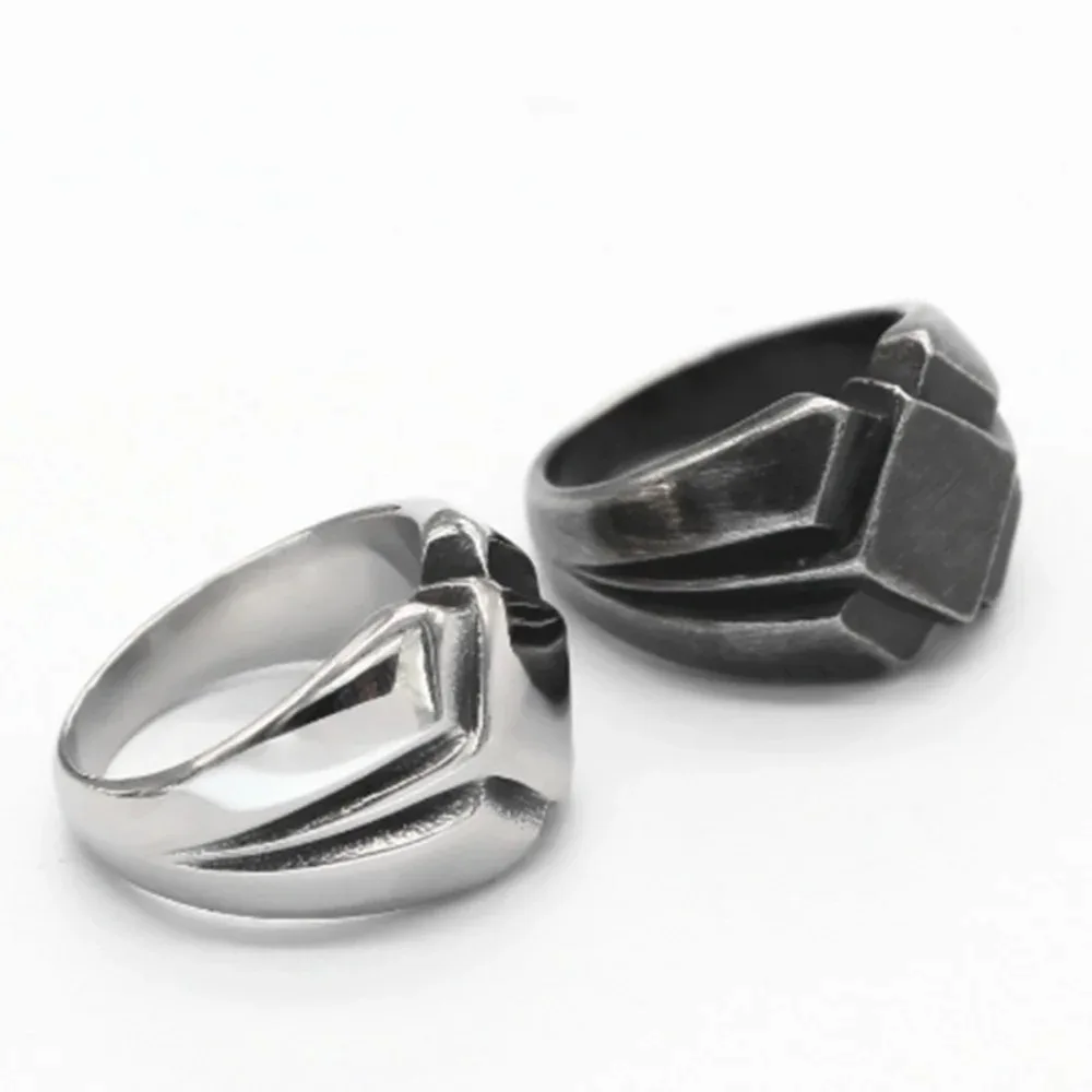 Retro Punk Ring for Men Boy Geometric Rhombus Rings Vintage Oxidized Silver Color Rock Finger Trendy Male Jewelry