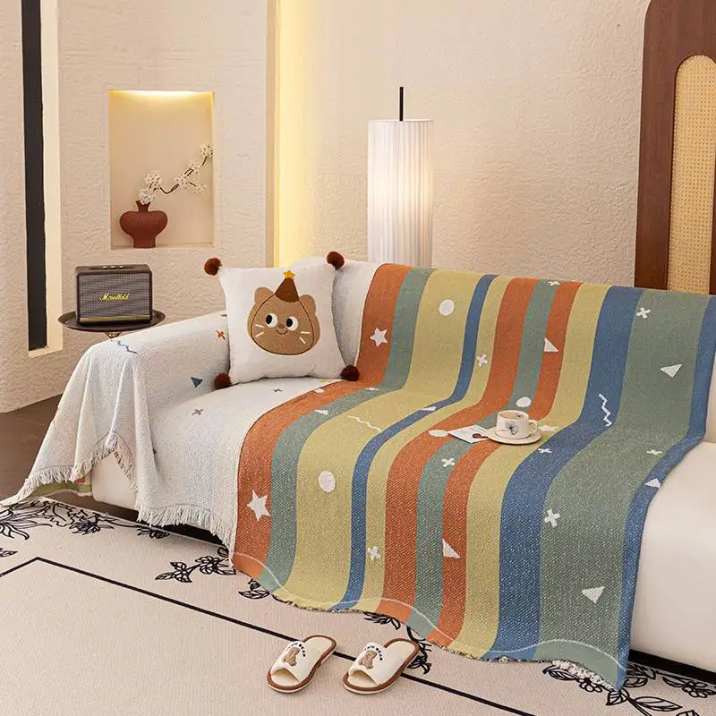 Ins Style Printed Thick Sofa Towel 2026 Soft Chenille Anti-Scratch Couch Covers Double Face Usable Cozy Home Decorative Cloth