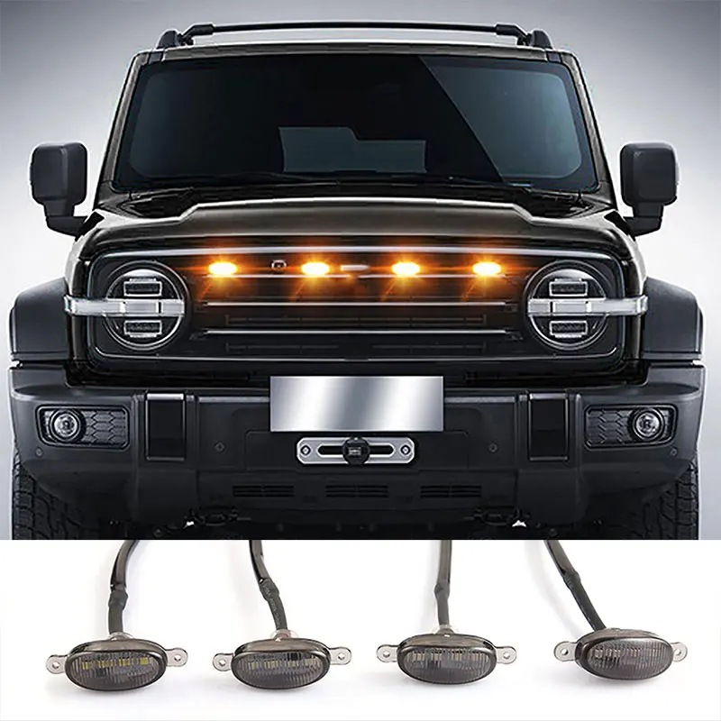 Universal Car Front LED Grille Light Smoked Amber LED Grill Light Eagle Eye Lamp For Off Road Trunk SUV Pickup Truck