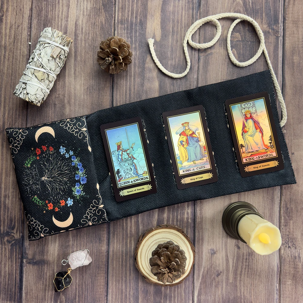 Floraler Baum des Lebens Tarot Aufbewahrungstasche mit Mond Sternenhimmel Wickeltasche Tarot Tischdecke Wahrsagerei Tasche Aufbewahrungstasche Home Decor
