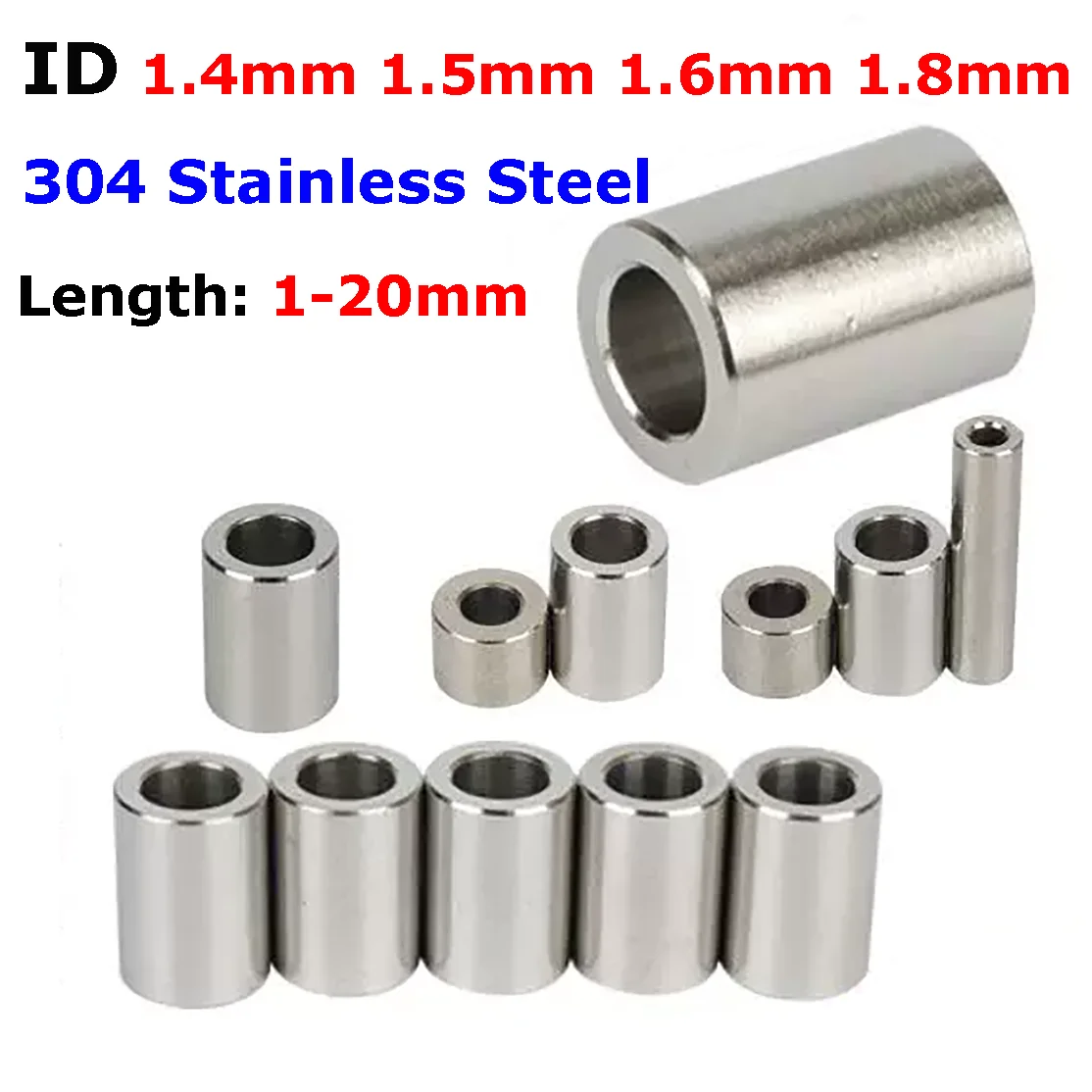 Inner Dia 1.4mm 1.5mm 1.6mm 1.8mm 304 Stainless Steel Bushing Washer Round Hollow no Thread Standoff Spacer Sleeve Length 1-20mm