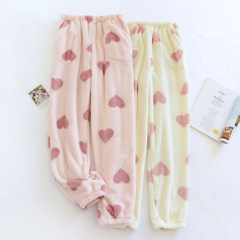 

autumn winter Women's pajamas flannel pajama pants girl's thicken Comfortable Sleepwear keep warm coral fleece Warm Home pants