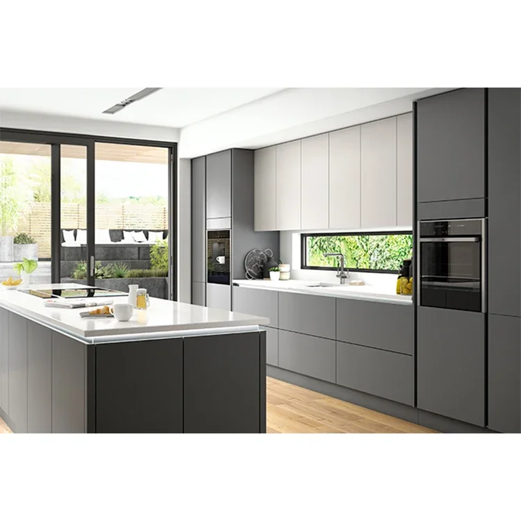 Modular RTA Kitchen Cabinets Standard Modern European Black Kitchens Cabinet With 2 Pac Painting