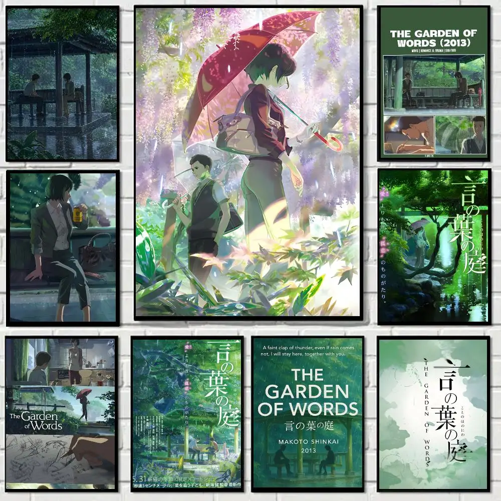 The Garden of Words Anime Scenery Poster Self-adhesive Advanced Aesthetic Printing Paper Wall Art for Living Room Home Decor
