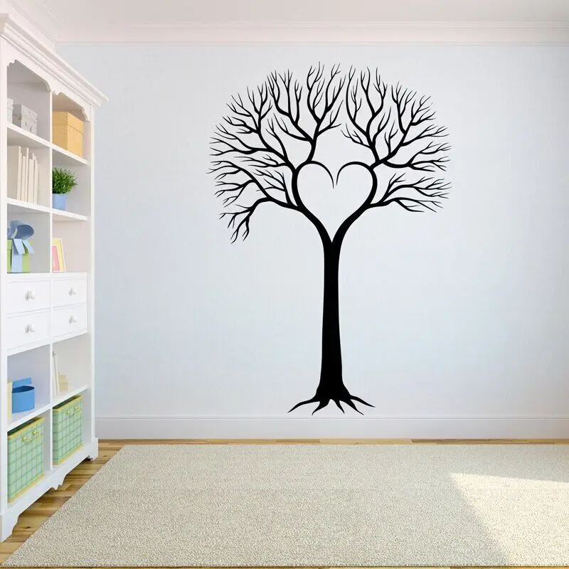 Наклейка на стену с изображением дерева, спальни, дерева жизни, корней, птиц, летающих, домашний декор, Йога, студийный декор, в форме сердца, ветки