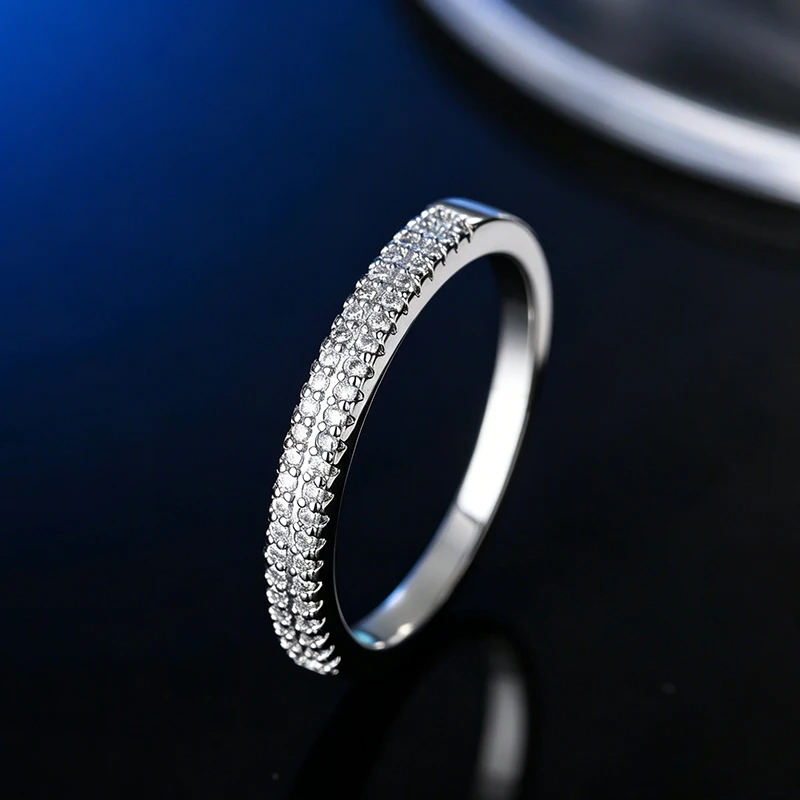 Double-row Moissanite Ring 925 Silver Plated With GRA Certificate Band Women's Party Sparkling Wedding Jewelry Ring
