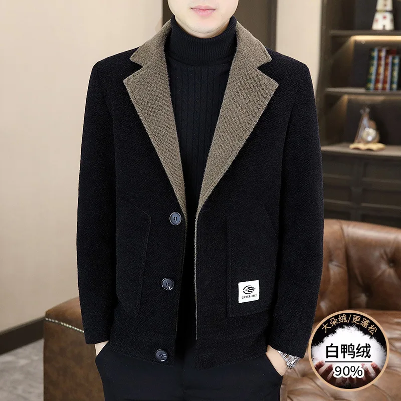 2025 Men's, fashionable and casual, lapel-neck versatile short loose, woolen color-matching jacket