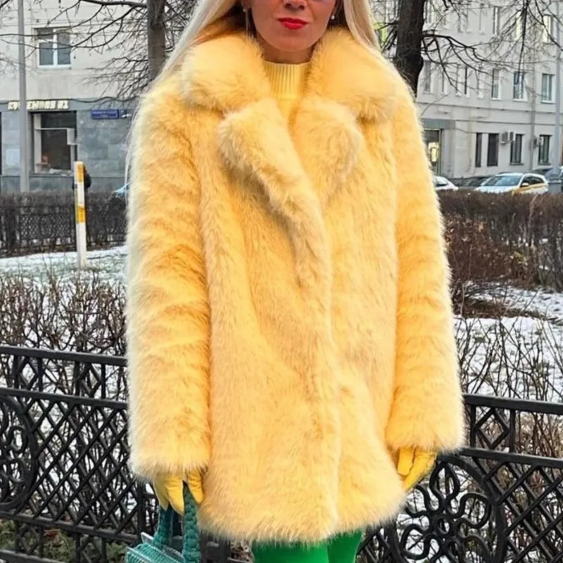 

2025 женская зимняя винтажная куртка средней длины из искусственного меха, мягкая пушистая шуба из искусственного меха, верхняя теплая меховая верхняя одежда, повседневная уличная одежда