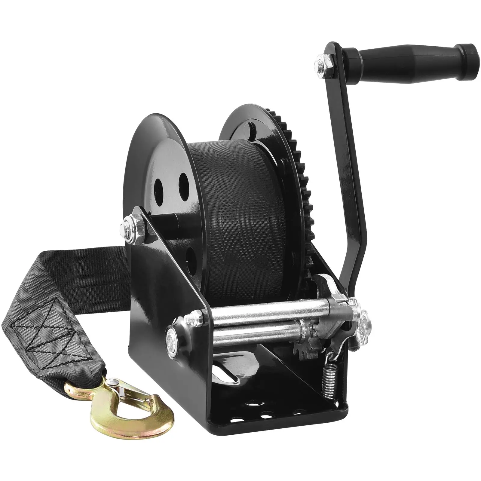 Hand Winch, 1600 lbs Pulling Capacity, Boat Trailer Heavy Duty Rope Crank with 33 ft Polyester Strap and Two-Way Ratchet, Manual