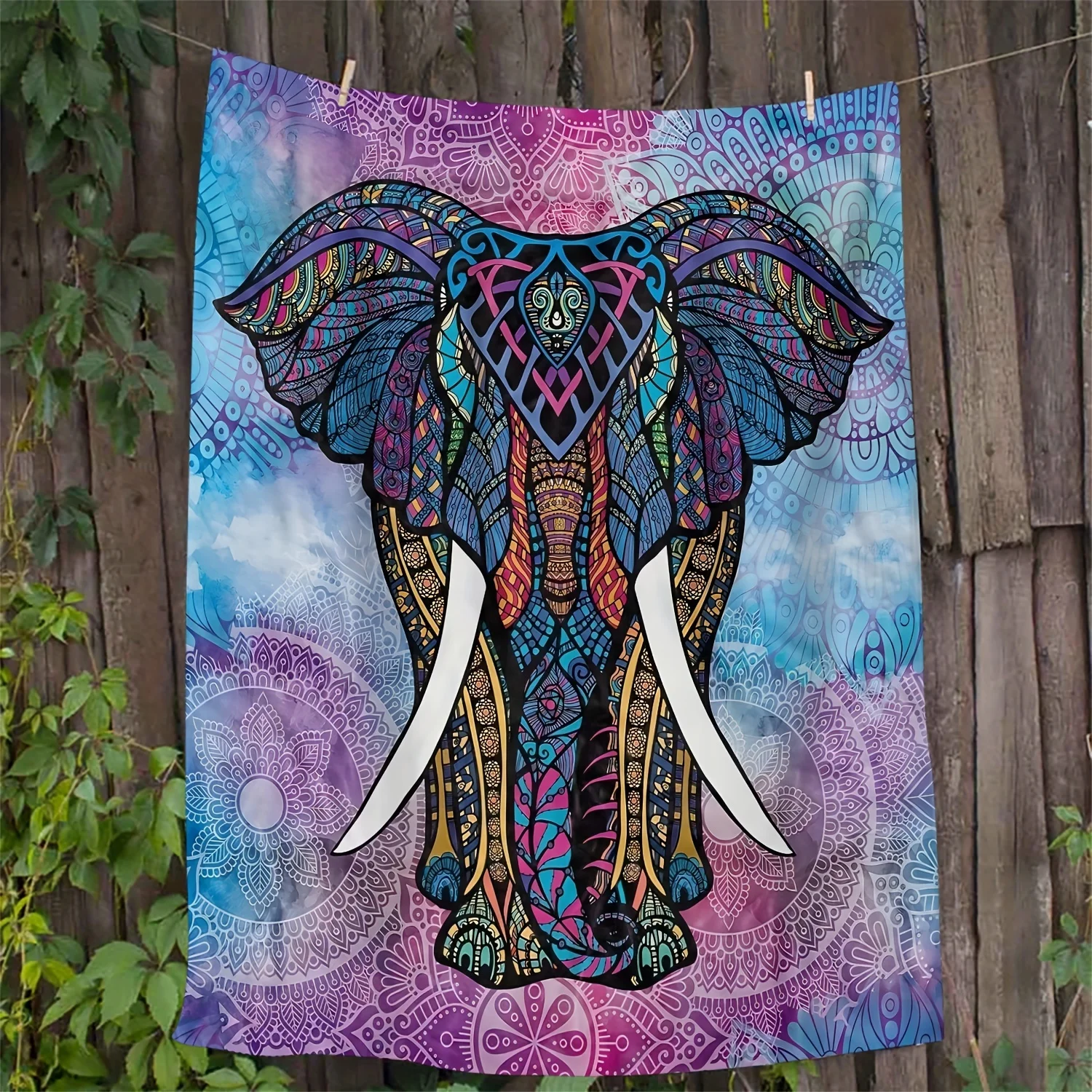 Vibrant Boho Mandala Elephant Blanket Throw Bohemian Tribal Art Picnic Blanket Beach Decorative Colorful Throw Wrap