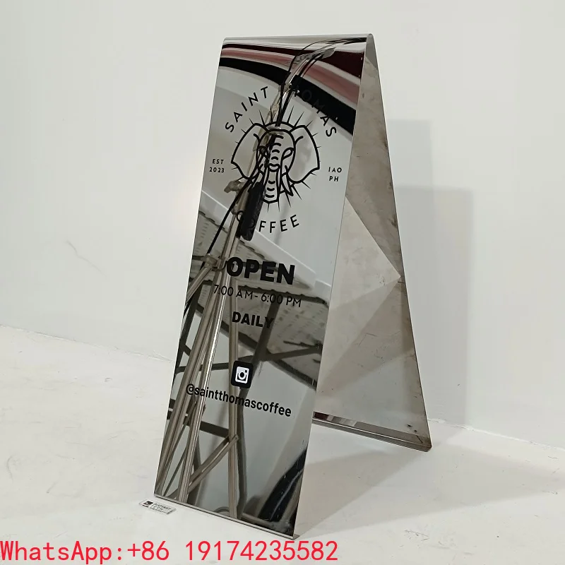 Custom Pattern Mirror a Frame Sign Commercial Sidewalk Outdoor Floor Stand Advertising Metal Coffee Shop Mirror Sign Board