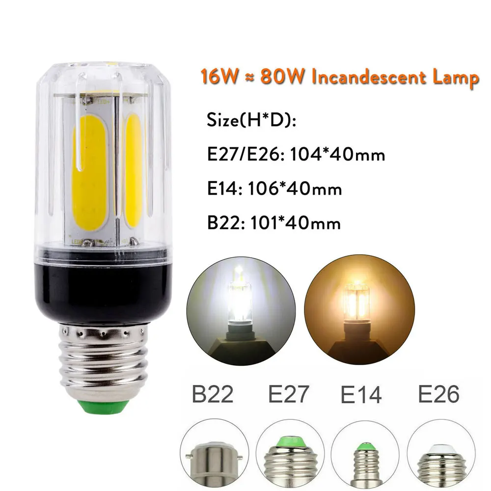 Pop LED Corn Light Bulbs 12W 16W Angle Home Lighting Beam COB E14 Lamps E26 E27 Mini Ceiling 110V B22 6000K Luminaire Cool Degre