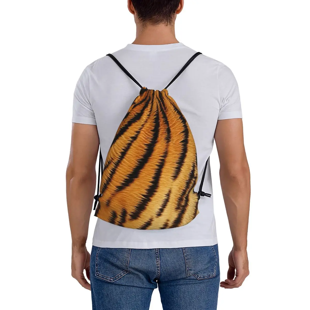 

Tiger Skin Backpacks Casual Drawstring Bags Sports Bag Book Bags for Man Woman Students