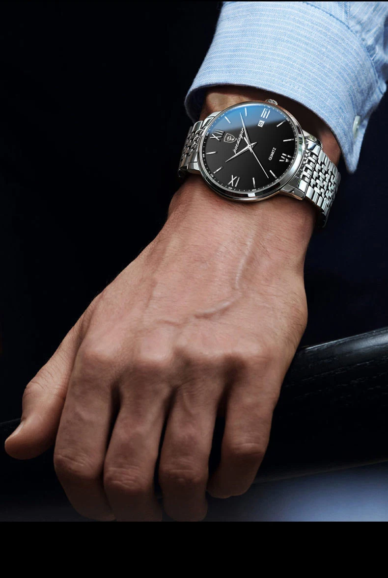 POEDAGAR Luxus Sport herren Armbanduhr Edelstahl Wasserdicht Datum Mann Uhr Hohe Qualität Casual Mode Quarz Männer Uhren – Detail 7