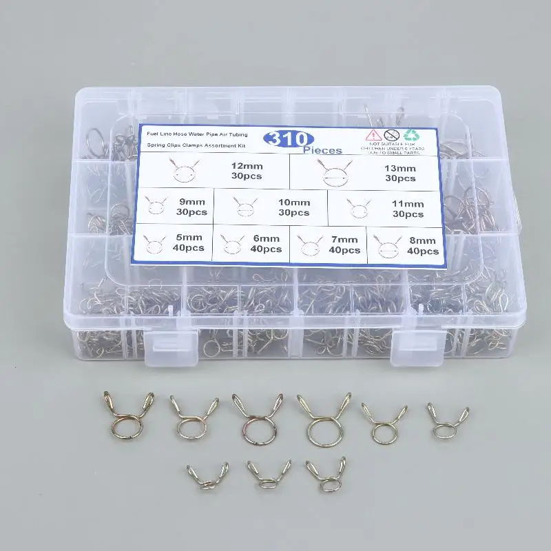 100/120/310Pcs 5-14mm Versatile Sizes Metal Spring Clamp Set Unpowered Battery For Fuel Water Air Lines Hose Pipe With Clamp