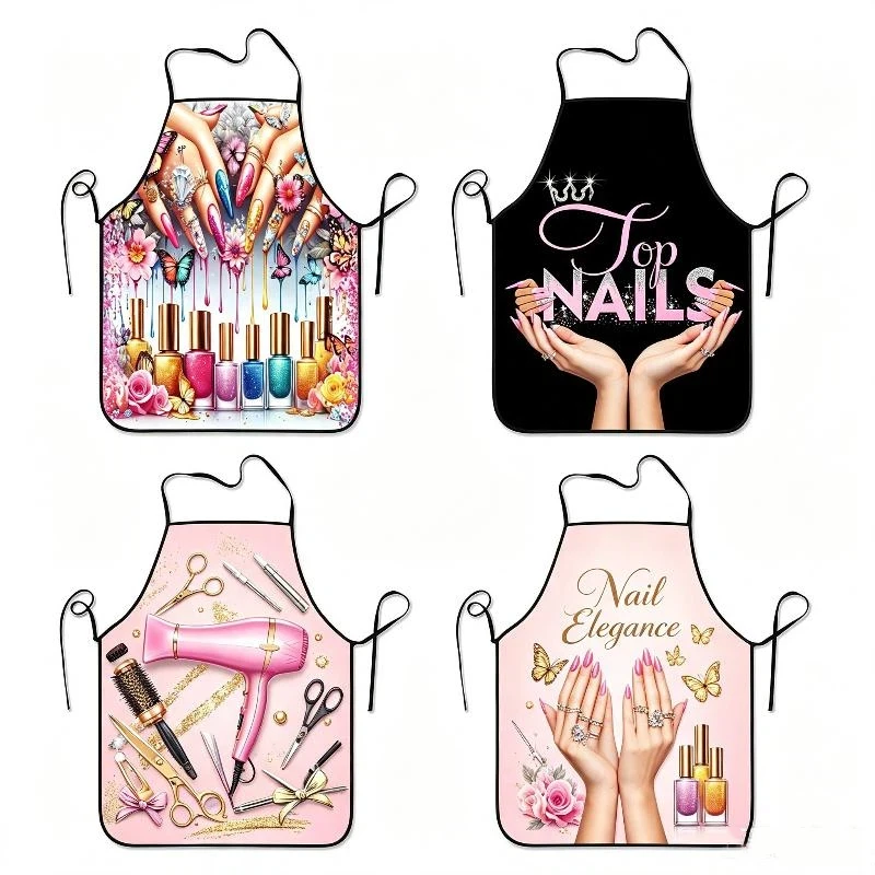 Fashion Nail Artist Nail Salon Apron For Men Women 3D Printing Anti Fouling And Waterproof Creative Household Chef Cooking Apron view 4