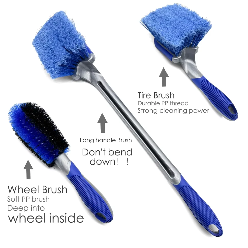 AUTOBRIGHT 3-teiliges Reinigungsbürsten-Set für Autoreifen, Motor-Detailreinigung, lange Bürste, Reifenreinigung, Reinigungswerkzeug mit weichen Borsten – Detail 5