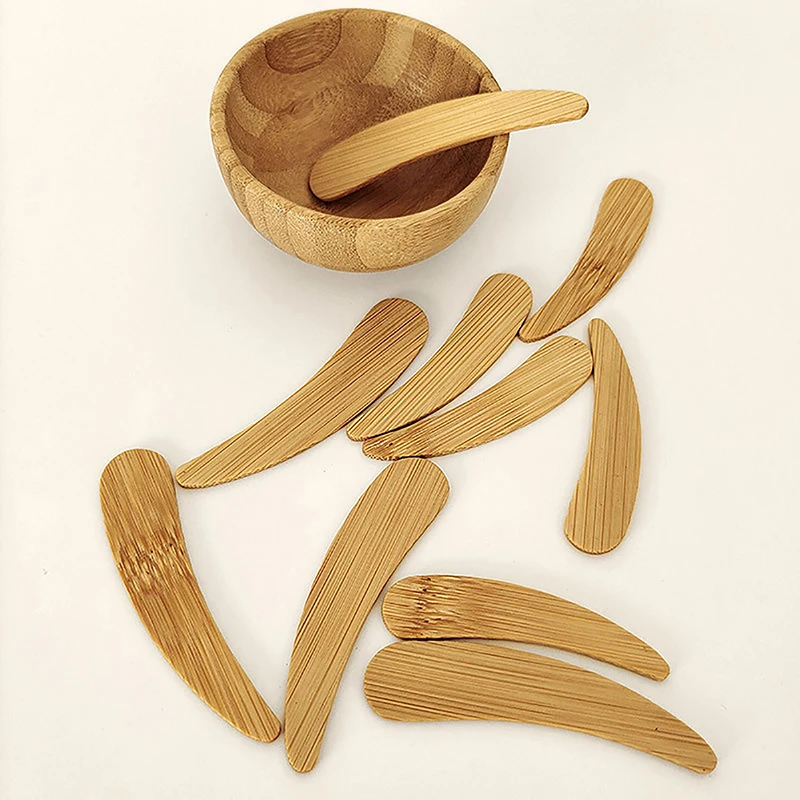 10Pcs DIY Maske Schönheit Werkzeuge Holz Bambus Spachtel Gebogene Kosmetische Mini Gesicht Ton Salbe Peeling Creme Löffel Maske Pinsel hautpflege