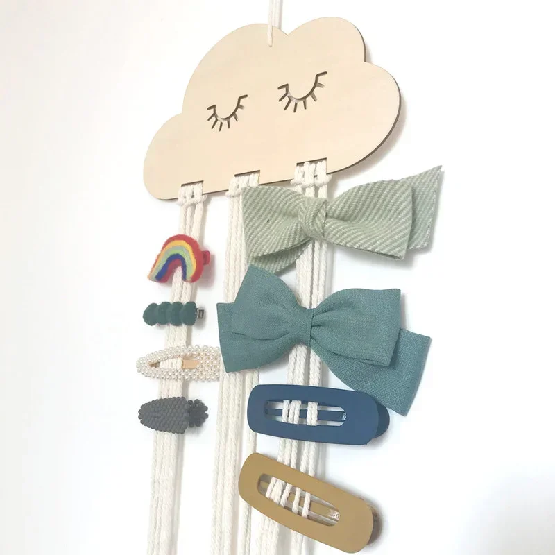 Wood Nordic Style Cloud Baby Hair Clips Holder Hairband Storage Pendant Hair Clip for Children Girls Bedroom Ornament Organizer