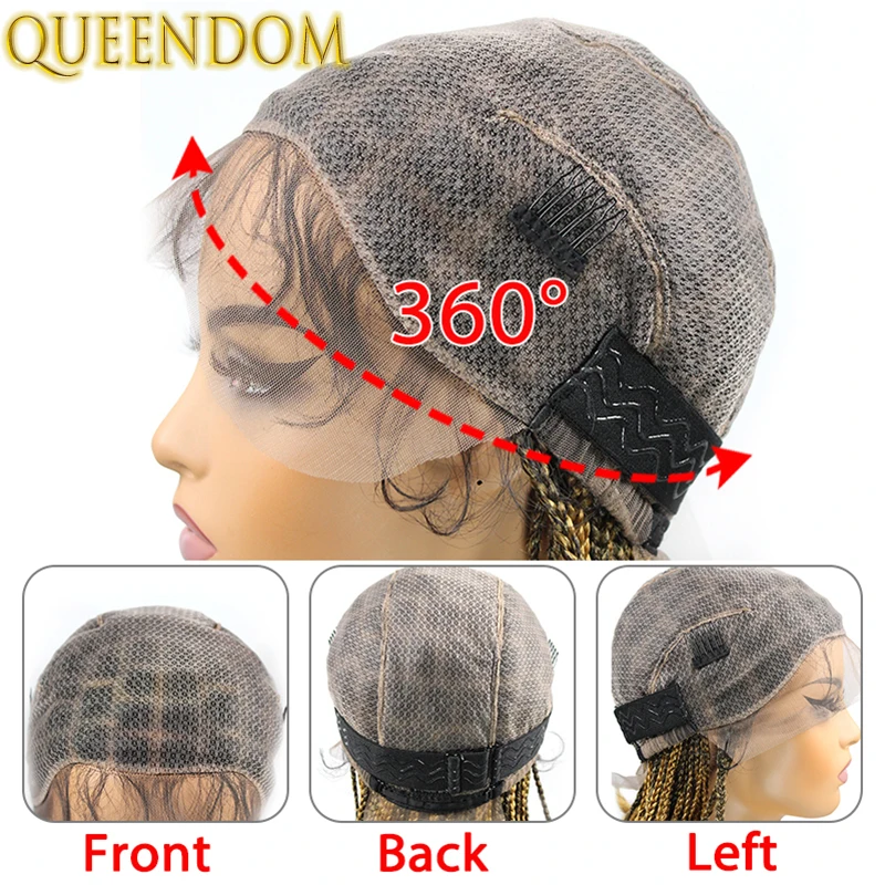 12'' Synthetic Micro Cornrow Braid Wig Ombre Blonde Full Lace Box Braided Wig Knotless Dreadlock French Curl Wig For Black Women