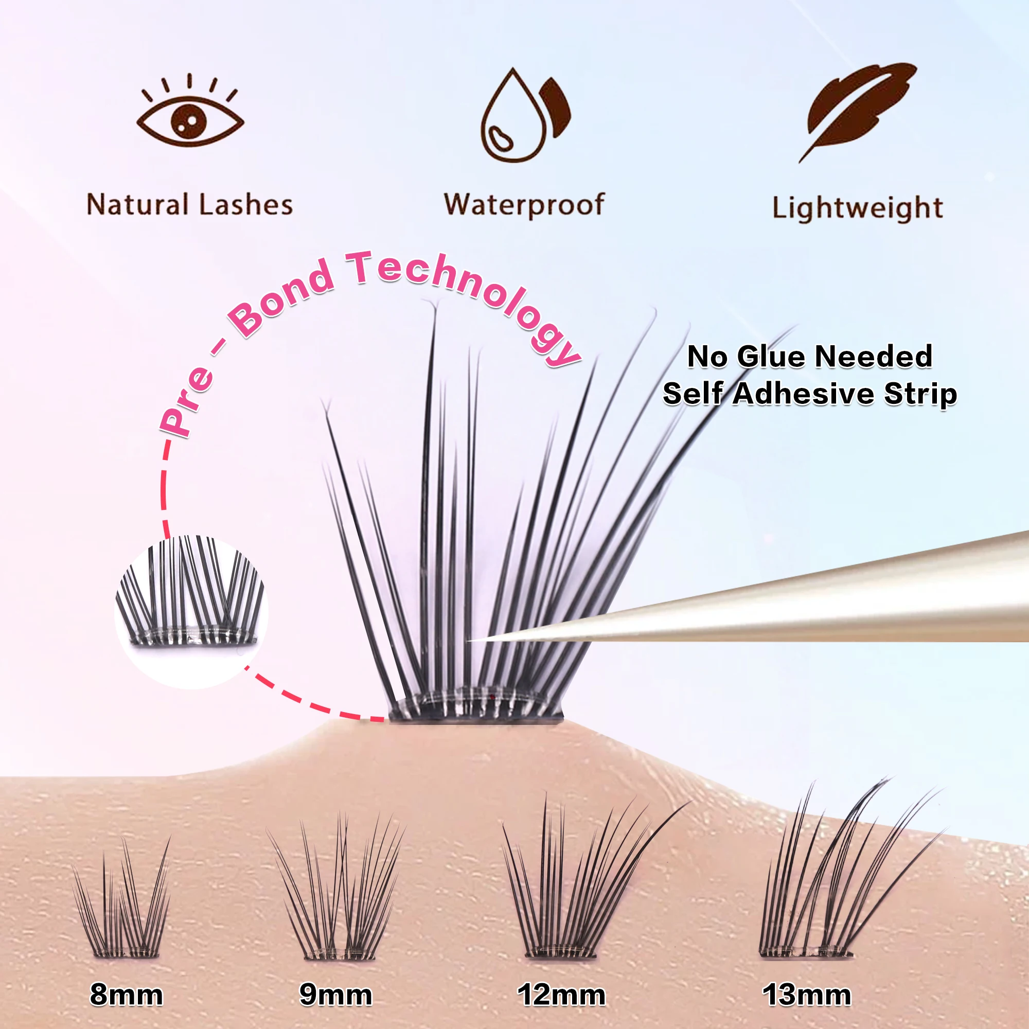 6 lignes cils pré-collés 10-12mm cils naturels doux et légers cils naturels porter aucune colle nécessaire outils de maquillage de cils