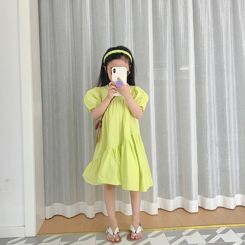 Girls Skirt Short Sleeve Irregular Dress Princess Dress 2025 Summer New Children's Clothing 3-8 Years Old