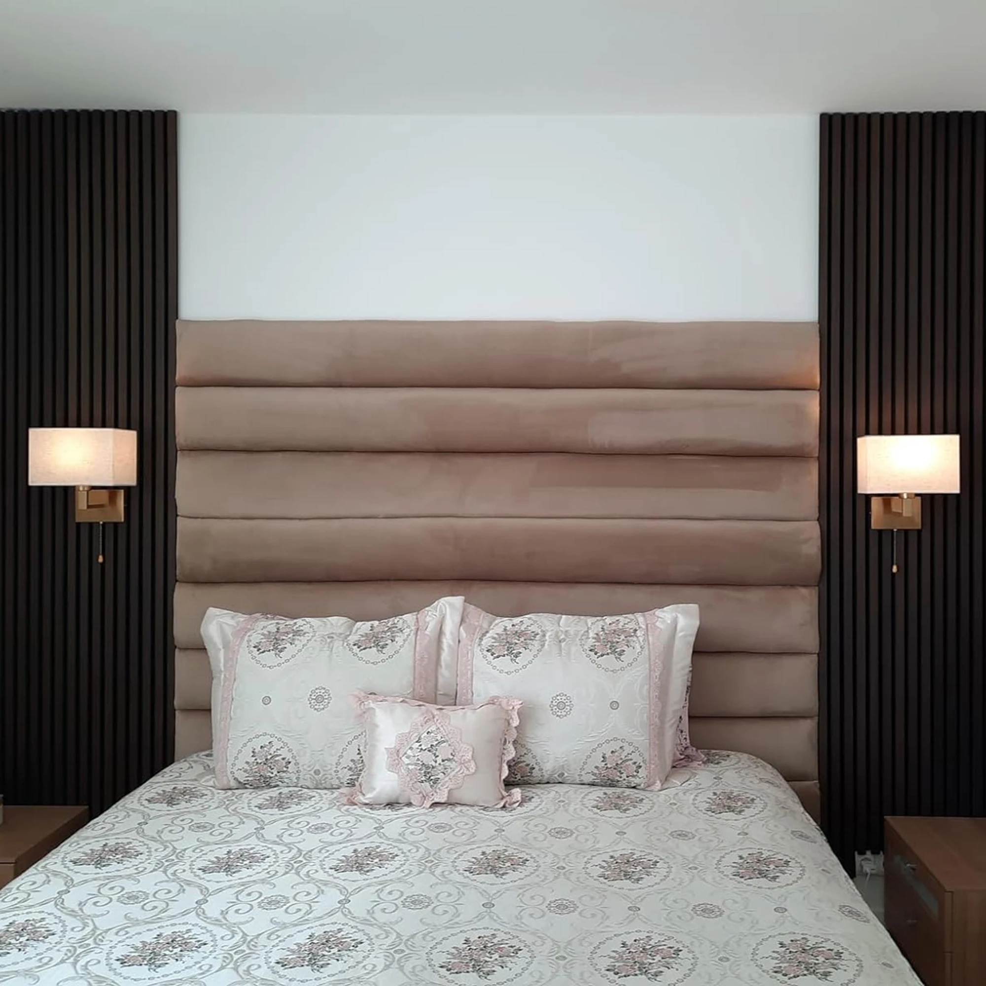 Conjunto de 2 luzes de parede Quarto Ouro com interruptor Pull, Arandelas com Sombra Tecido, Hotel e iluminação de cabeceira