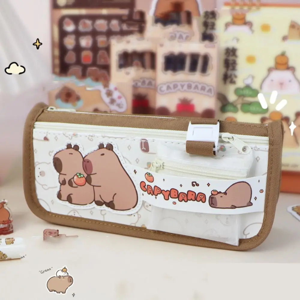 Large Capacity Capybara Pencil Case Multi-Layered Storage Box Capybara Pen Pouch Capibala Oxford Capybara Pencil Bag Office