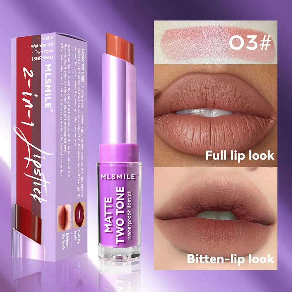 1pc Two-tone Lipstick Long Lasting Moisturizing Matte Cup Lips Waterproof Makeup Red Sexy Lip Non-stick Tint Diamond Pearle B5z3