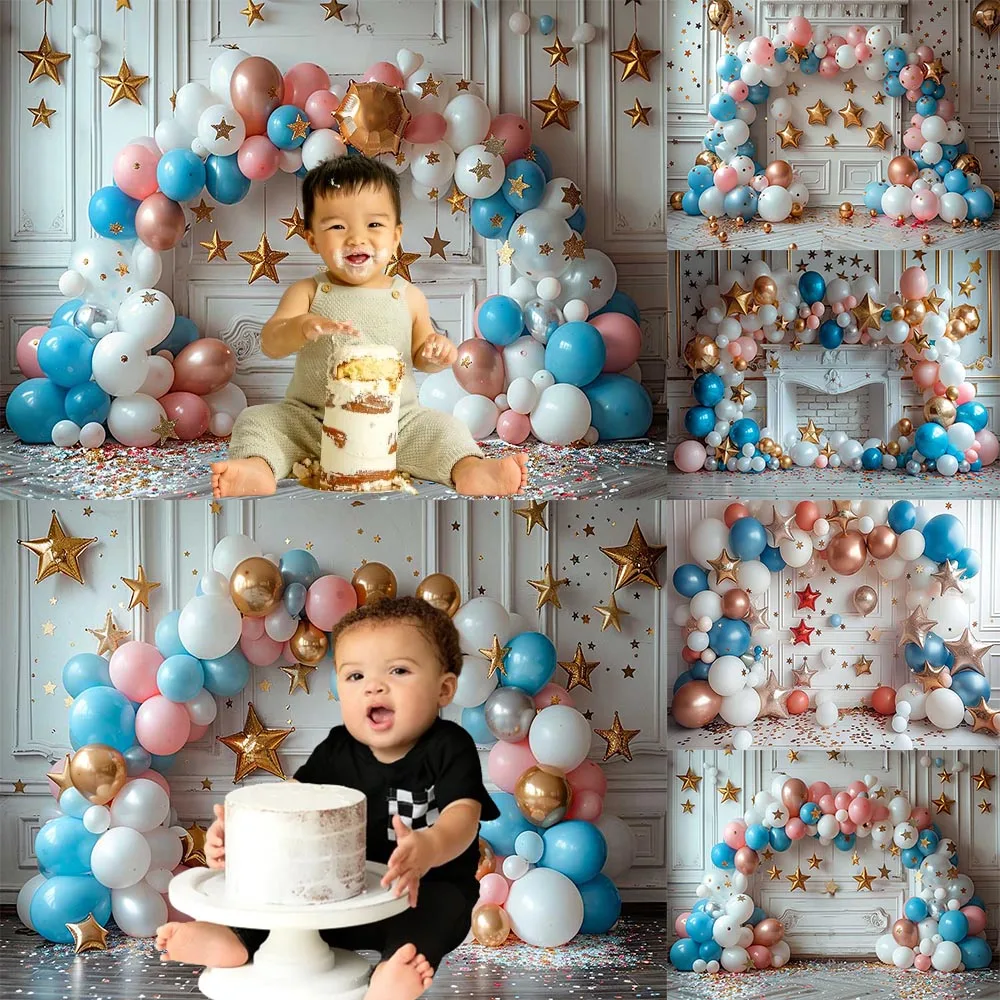 

Newborn Baby Photography Background Colourful Balloon Wood Panel Wall Shiny Star Party Decora Baby Portrait Photo Studio Props