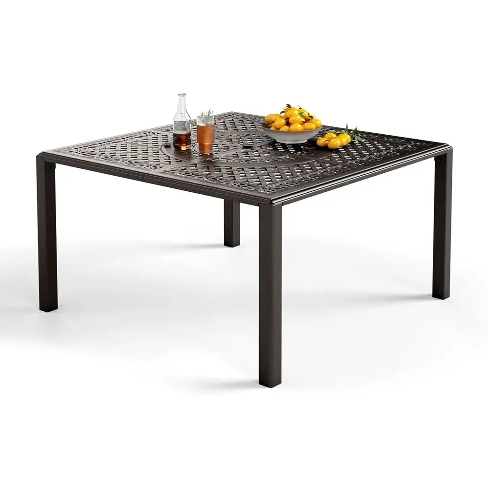 

8-Seat Square Outdoor Dining Table, 53 with Umbrella Hole, All-Weather Garden Furniture