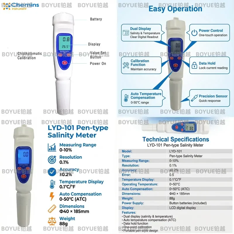 for LYD-101 Digital LCD Pen Salinity Meter Waterproof Salt Water Tester for Aquarium Fish Pond Food Salt 0.2% Accuracy OEM