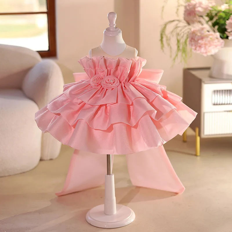 Flower Girls Wedding Pink Princess Ball Gown Children Cute Birthday Party Performance Dress y1571