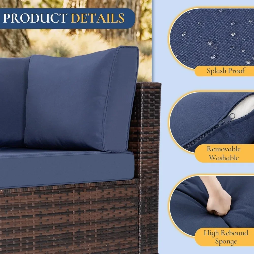7 Pieces Patio Furniture Set, Wicker Sectional Sofa Set Rattan Modular Patio Conversation Sets with Cushions Couch Set &  Table