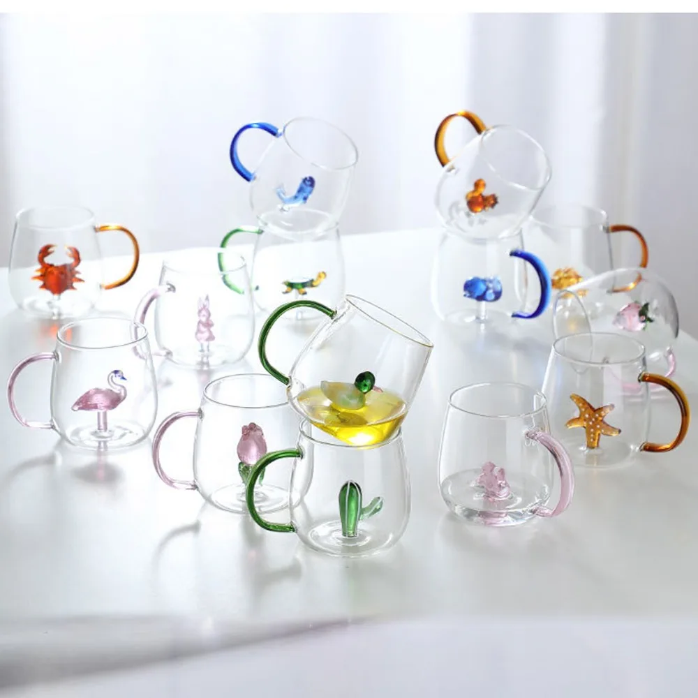

Cartoon Animal Shape Glass Home Cute High Borosilicate Glass Single Layer Cup Living Room with Guests Juice Cold Drink Cup