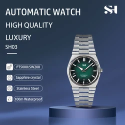 SH Stainless Steel Automatic Diving Watch 10ATM Water Resistance Full Brushed Bracelet See-Through Back PRX Watch for Men